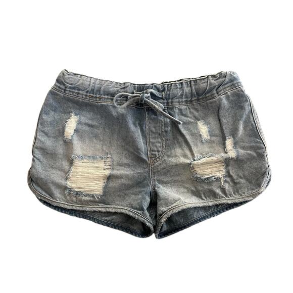 Insane Gene Jogger Shorts Denim Mid Rise Light Wash Distressed Womens Size Small - Picture 1 of 3